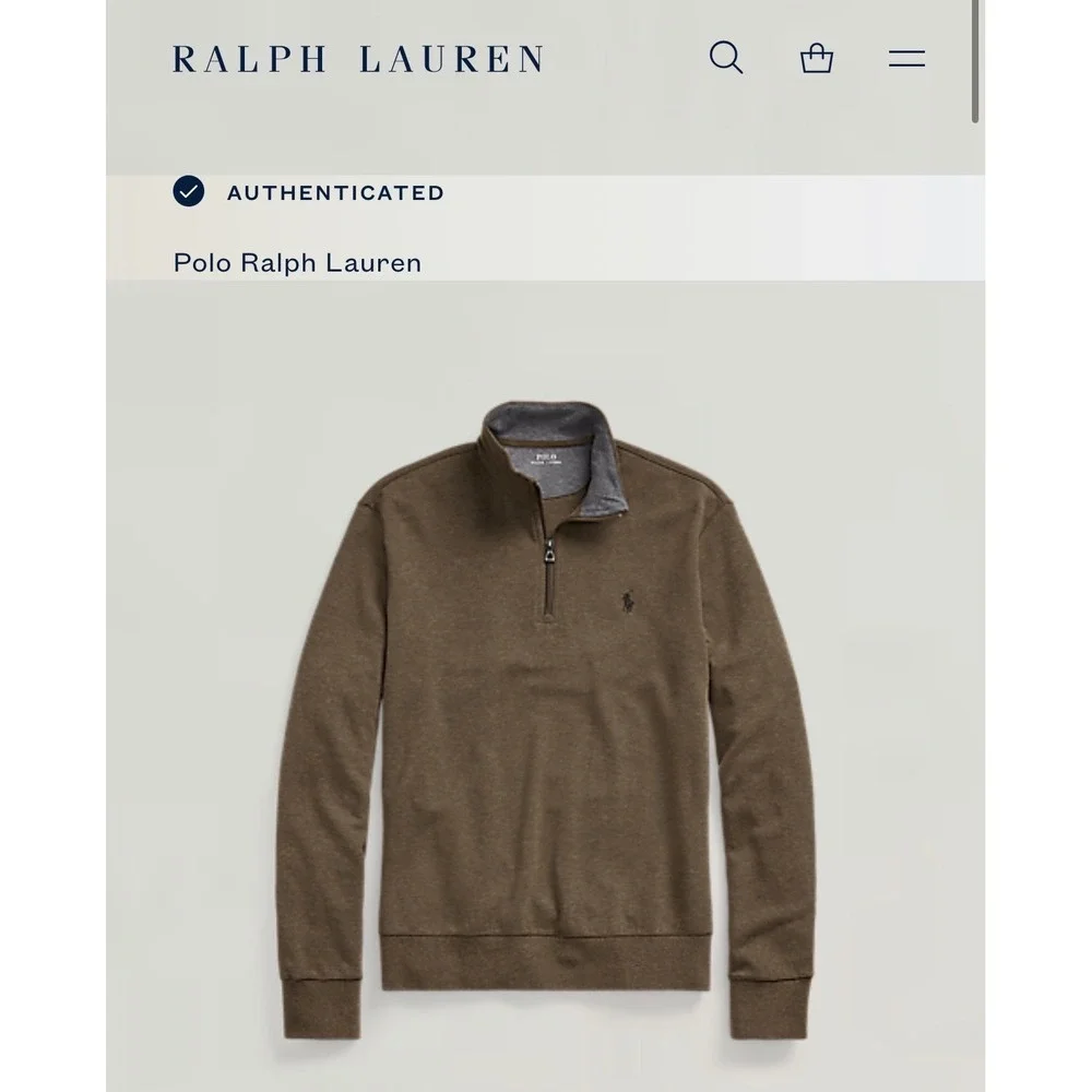 Polo Ralph Lauren Luxury Jersey Quarter Zip Pullover Brown Large